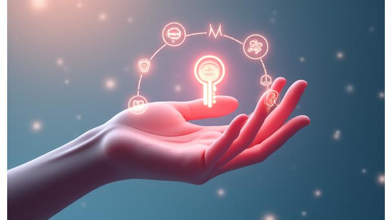 Persoană stilizată ținând o cheie digitală, înconjurată de pictograme care simbolizează acces, ștergere, portabilitate și control, reprezentând drepturile GDPR.