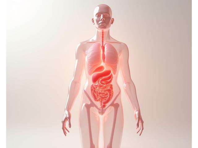 Diagramă interactivă a corpului uman cu zone iluminate care indică impactul stresului asupra inimii, creierului, sistemului digestiv și sistemului imunitar.