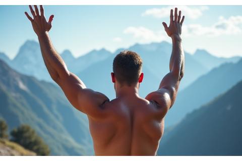 O persoană făcând exerciții de respirație Wim Hof, într-un peisaj montan rece, sugerând rezistență și energie.
