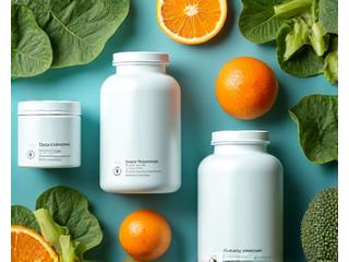 Diverse flacoane cu vitamine și minerale esențiale
